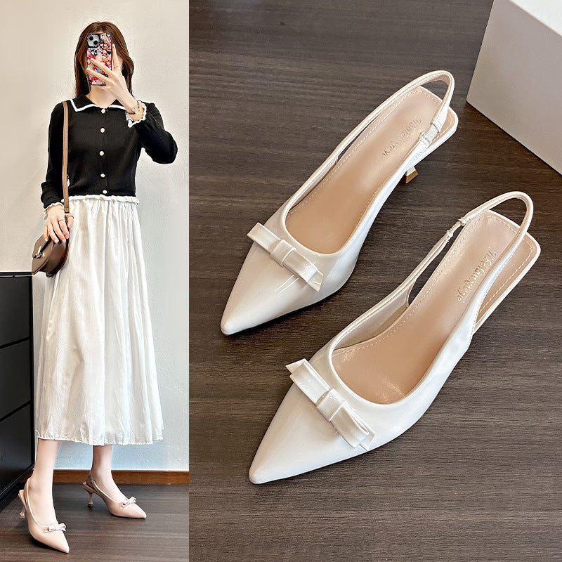 Damen Elegante Spitzenzehen Slingback Absatzschuhe mit Schleifendetail Drune