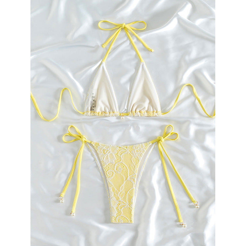 Damen Triangel-Bikini mit floralen Spitzenakzenten Drune