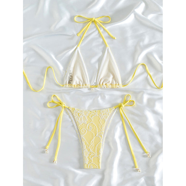 Damen Triangel-Bikini mit floralen Spitzenakzenten Drune