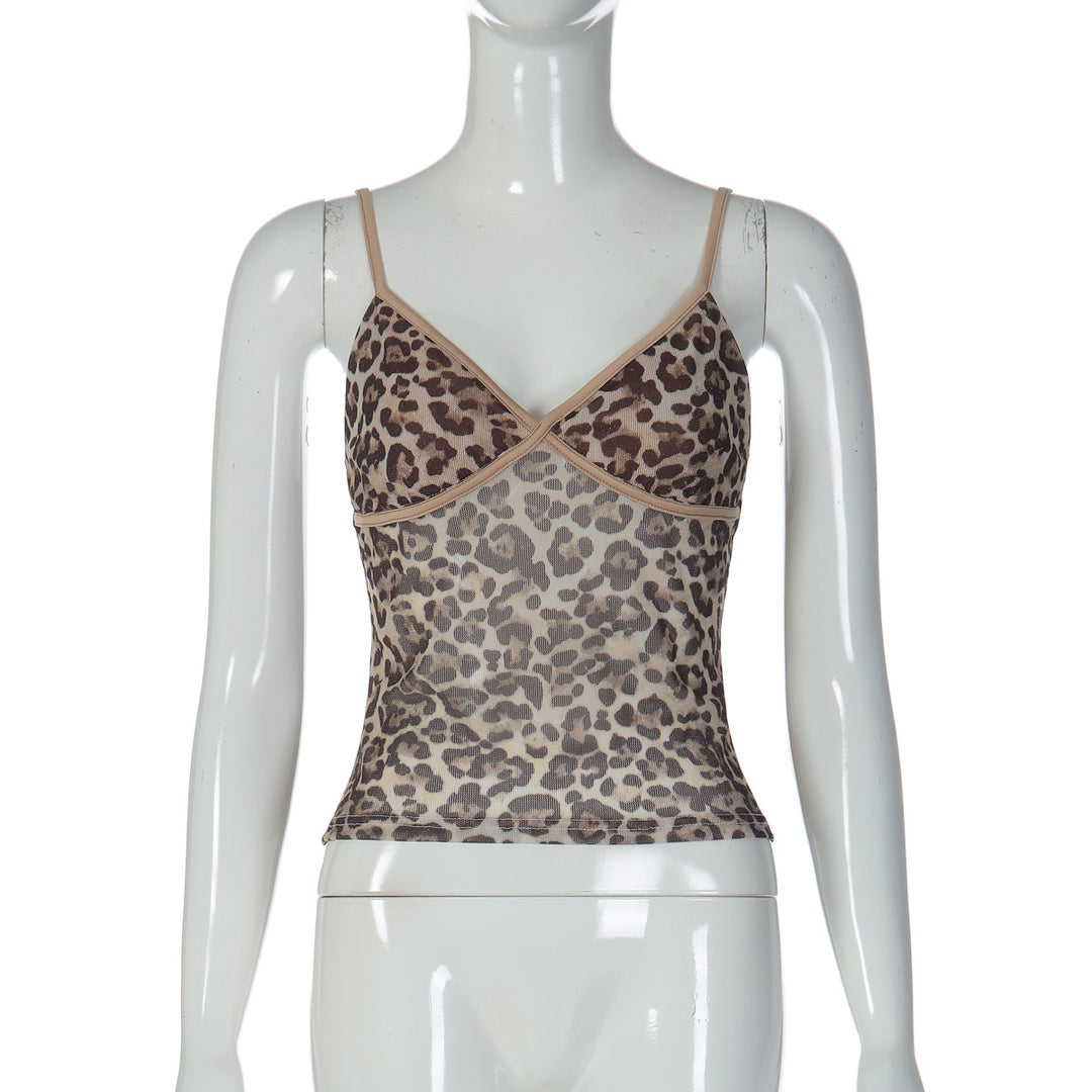 Damen Trägertop mit Leopardendruck und transparenter Verarbeitung Drune