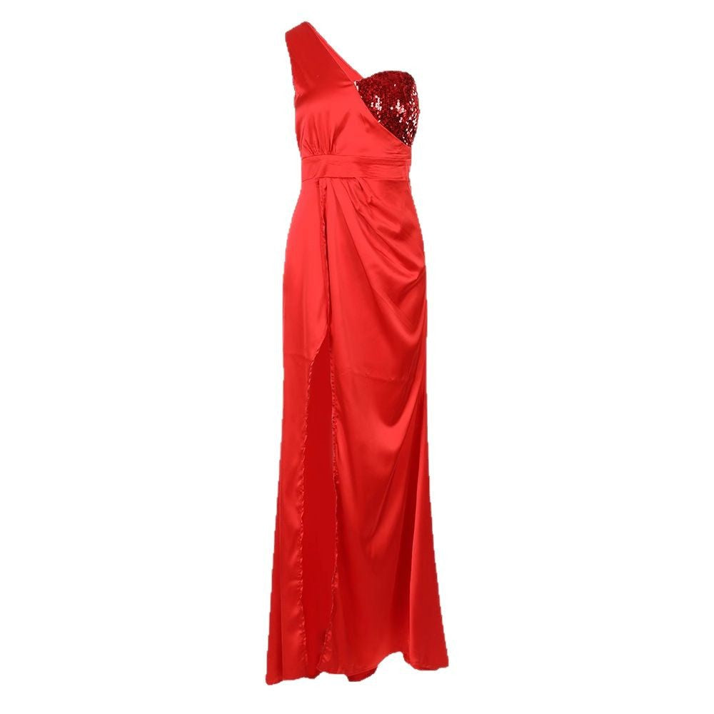 Damen Glamouröses Abendkleid mit asymmetrischem Design und schimmernden Pailletten Drune