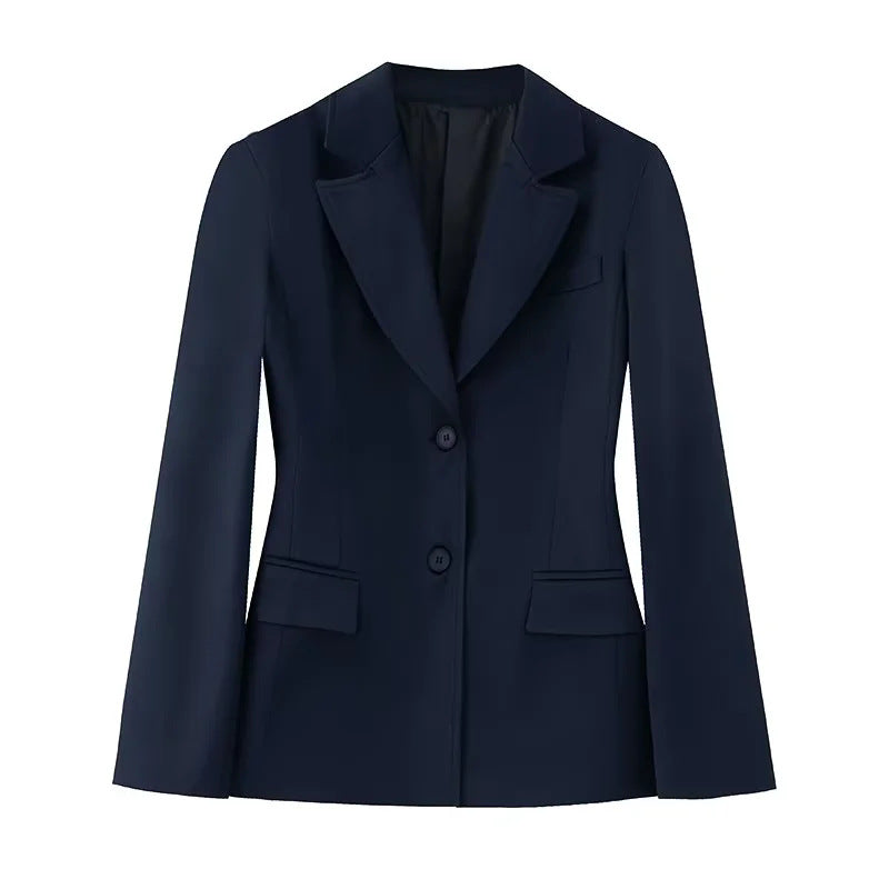 Damen nan schlanker Business-Blazer mit taillierter Schnittführung, fallendem Revers und Pattentaschen Drune