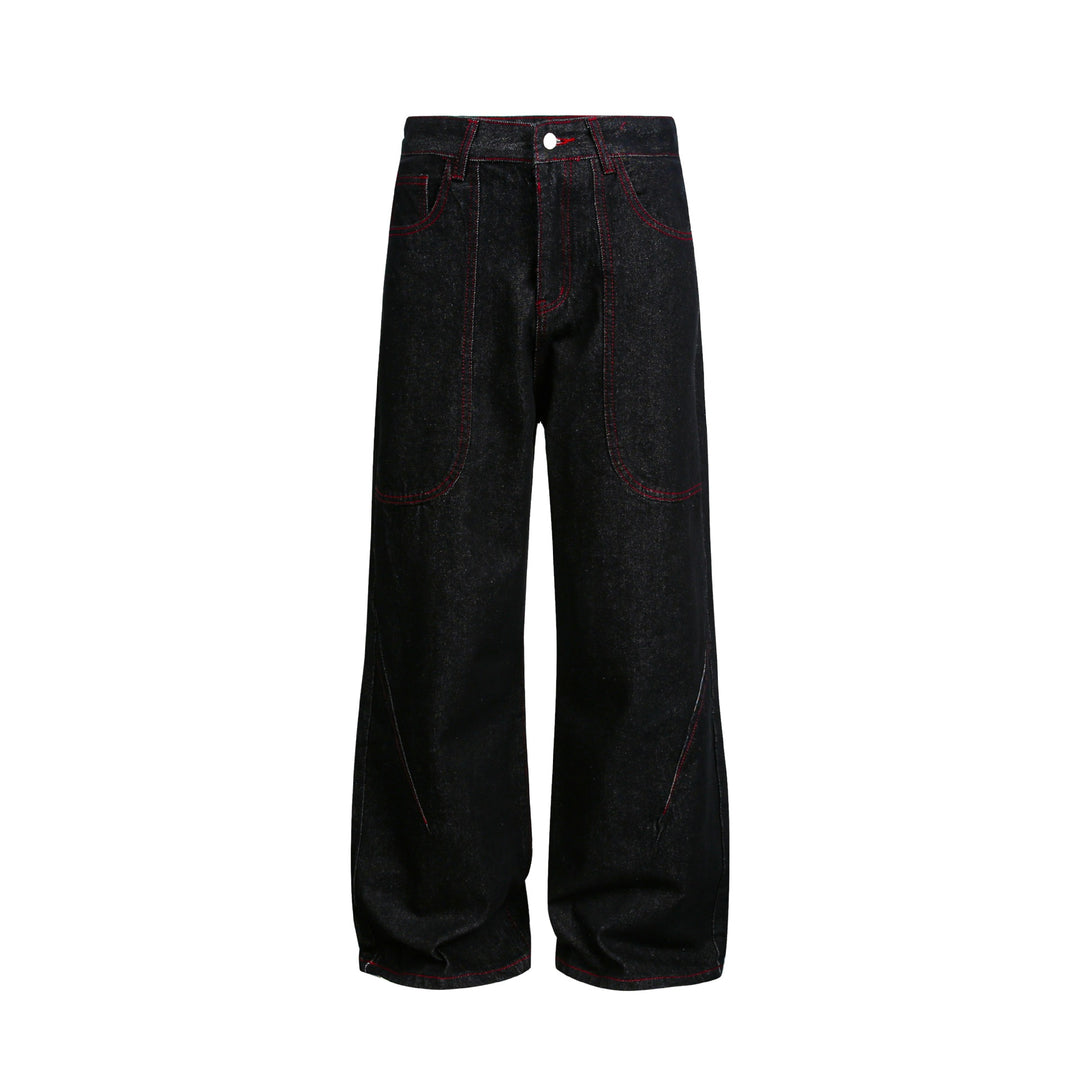 Damen weite Cropped-Denimhose mit hoher Taille und Kontrastnähten Drune