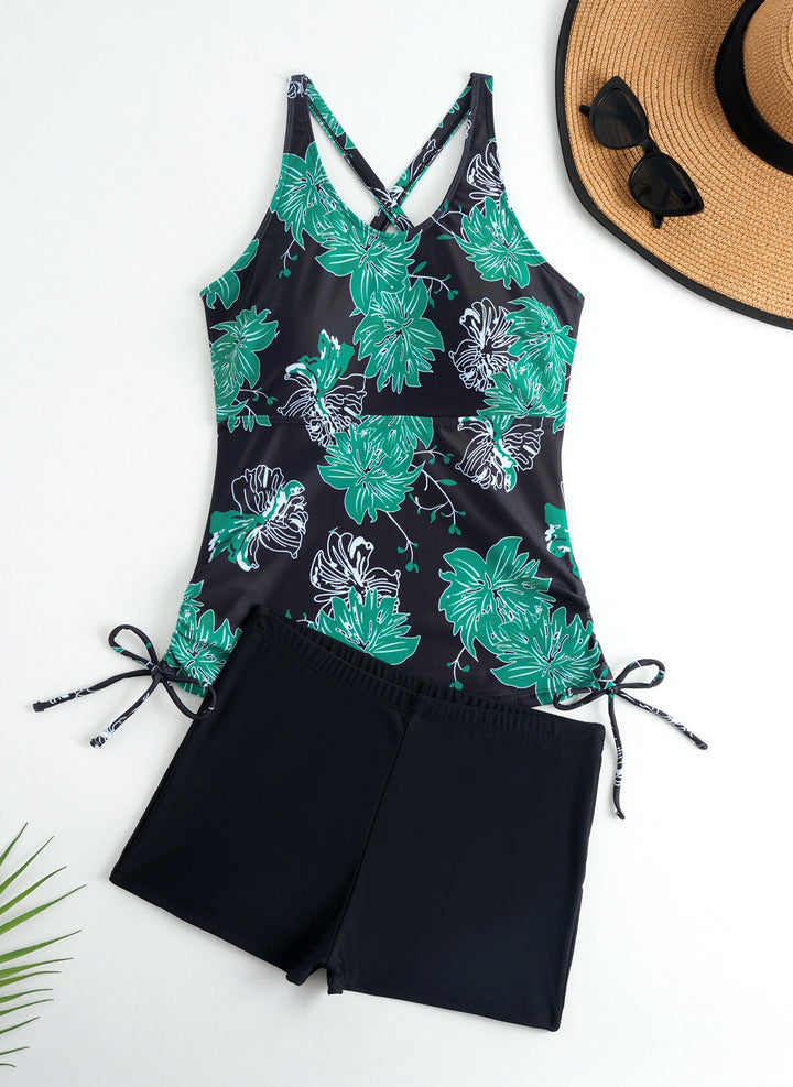 Damen Tankini-Set mit floralem Oberteil und bequemen Shorts Drune