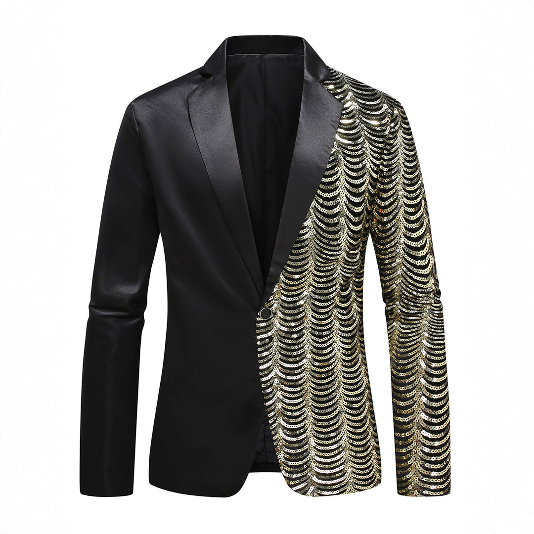 Herren Glamour-Smoking-Sakko mit halbseitigem Paillettenbesatz und Satinrevers Drune