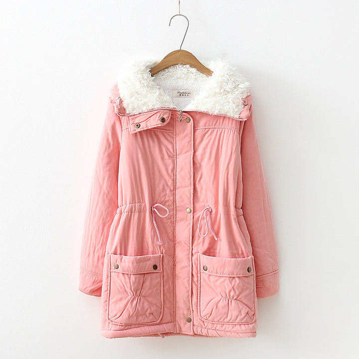 Damen nan winterlicher Parka mit kuscheligem Sherpa-Kragen, taillierendem Tunnelzug und aufgesetzten Klappentaschen Drune
