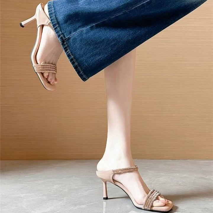 Damen Glitzernde Riemen-Mules mit schmalem Stilettoabsatz und offenem Zehenbereich Drune