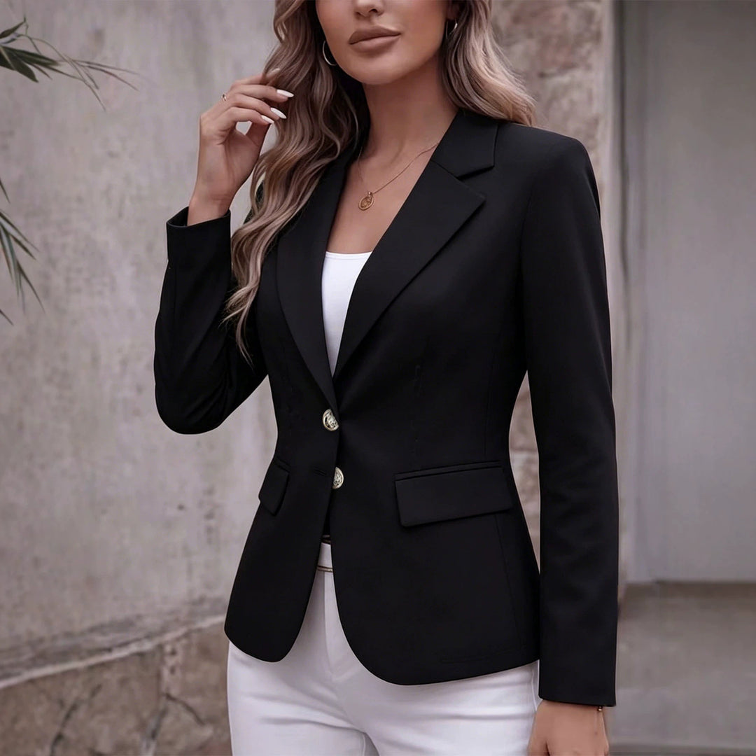 Damen Taillierter Einreihiger Blazer mit Reverskragen und Pattentaschen Drune