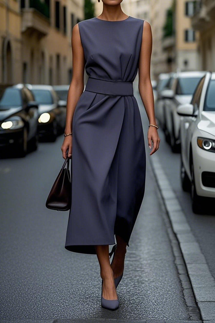 Damen elegantes Maxikleid mit vorderem Schlitz und Taillenbindung Drune