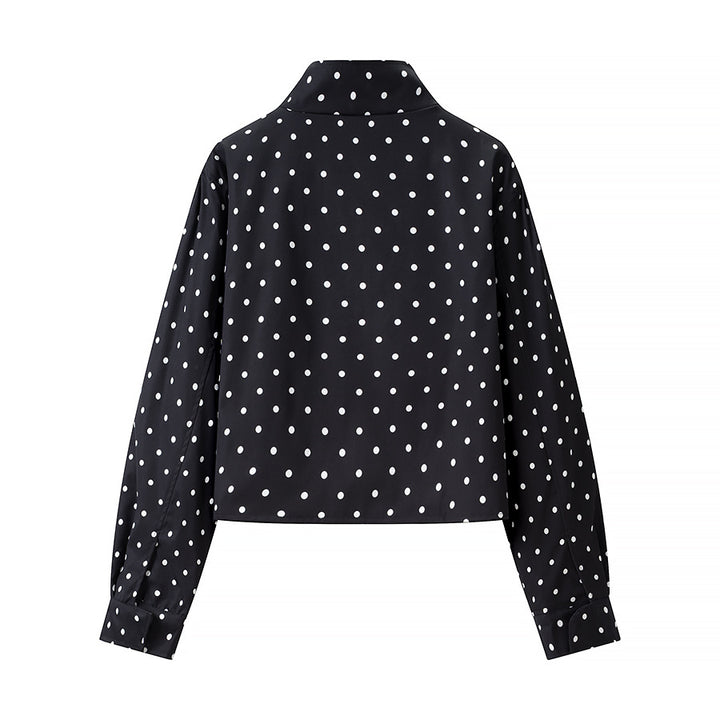 Damen Gepunktete Kurzjacke mit Stehkragen und verdeckter Druckknopfleiste Drune