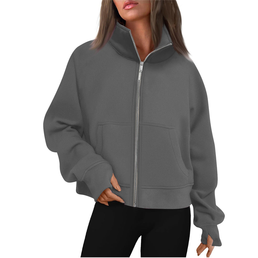Damen bequeme Sweatjacke mit hohem Kragen Drune