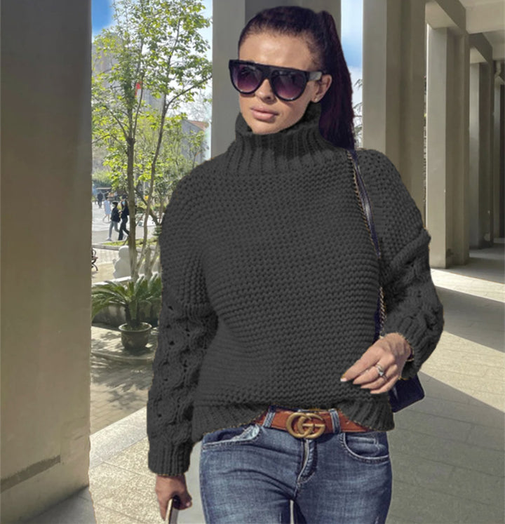Damen Grobstrickpullover mit Rollkragen und Zopfdetails Drune