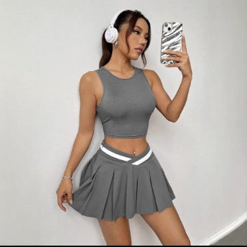 Damen Sportliches Crop-Top und Minirock Set Drune