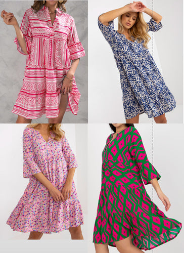 Damen leuchtendes geometrisches Druck A-Linien Kleid Drune