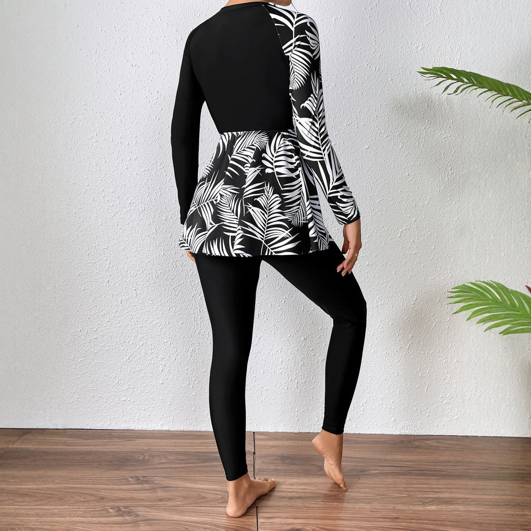 Damen Sportlicher Langarm Badeanzug mit Rüschendetails Drune