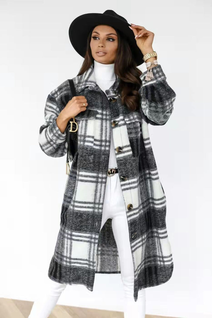 Damen Karierter Oversized-Hemd-Mantel mit praktischen Taschen Drune