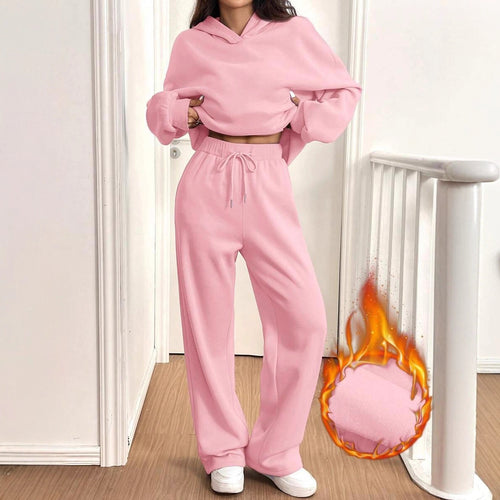 Damen lässiger Hoodie mit hoher Taille und weitem Hosen-Set Drune