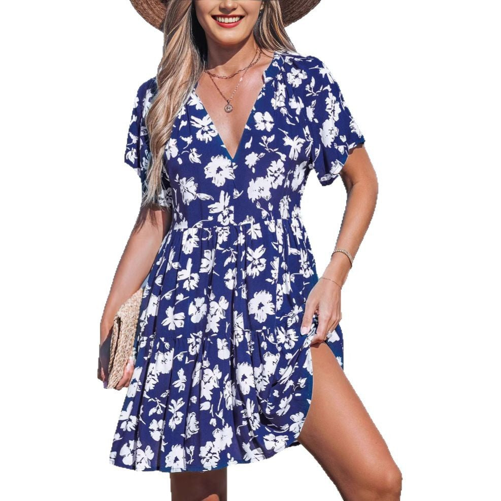 Damen verspieltes Sommerkleid mit V-Ausschnitt und luftigen Ärmeln Drune