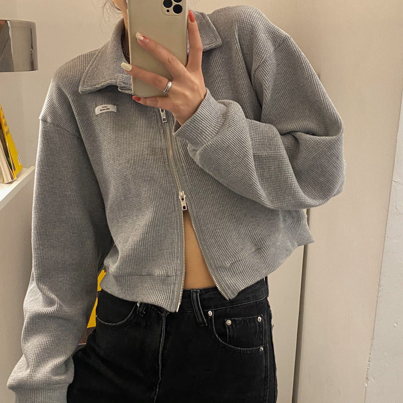 Damen cropped Fleecejacke mit modernem Reißverschluss und lässigen Ärmeln