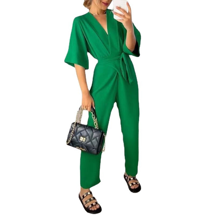Damen eleganter Jumpsuit mit tailliertem Design und schickem V-Ausschnitt Drune