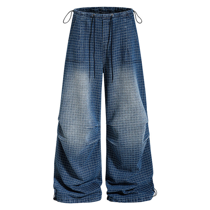 Damen Weite High‑Waist Culotte-Jeans mit Kordelzug, Karomuster und verstellbarem Saum Drune