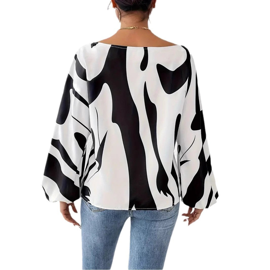 Damen Satin-Bluse mit asymmetrischem Schnitt und auffälligem Print Drune