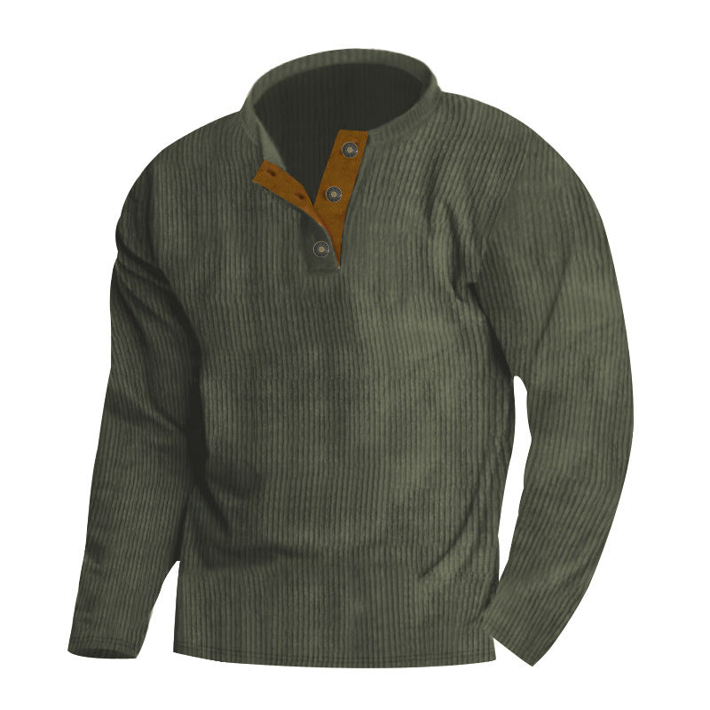 Herren nan gerippter Henley-Pullover mit kurzem Knopfkragen und kontrastierter Veloursbesatz Drune
