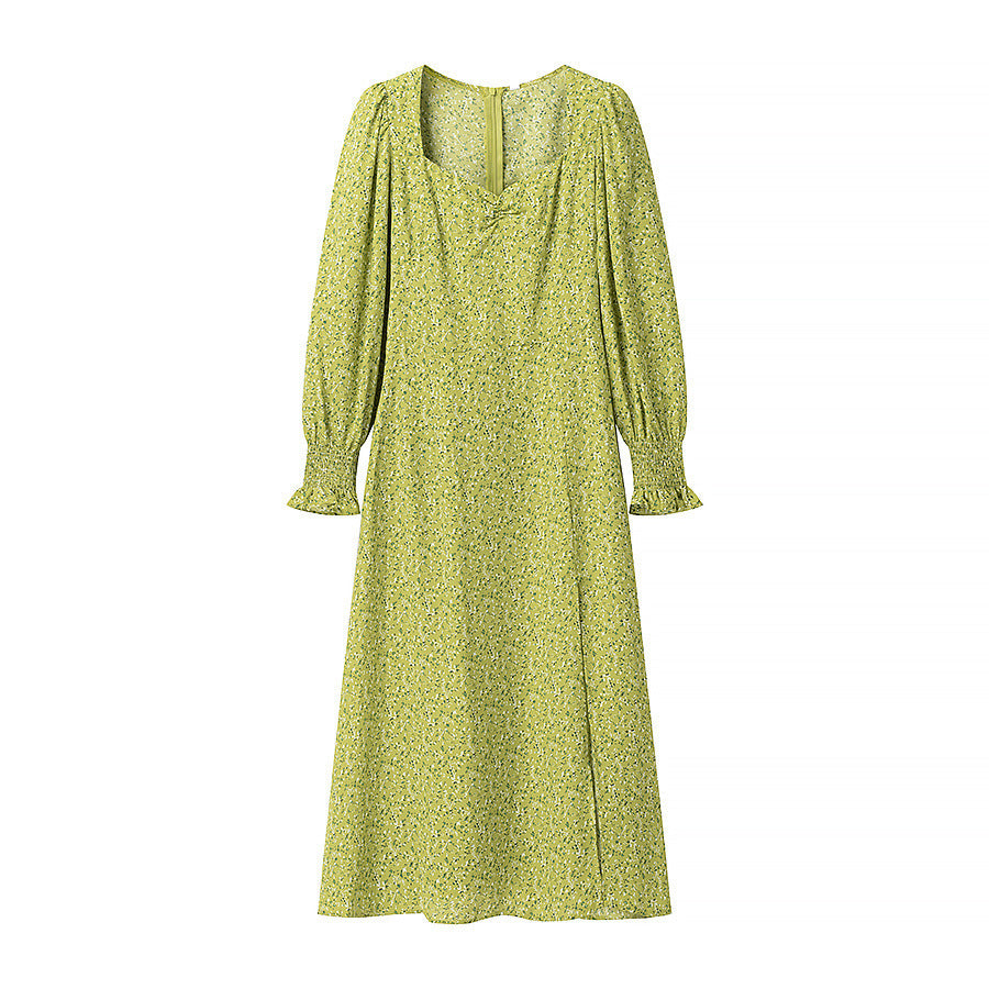 Damen Midikleid mit Herzausschnitt, gerafften Ballonärmeln und A‑Linien‑Silhouette Drune