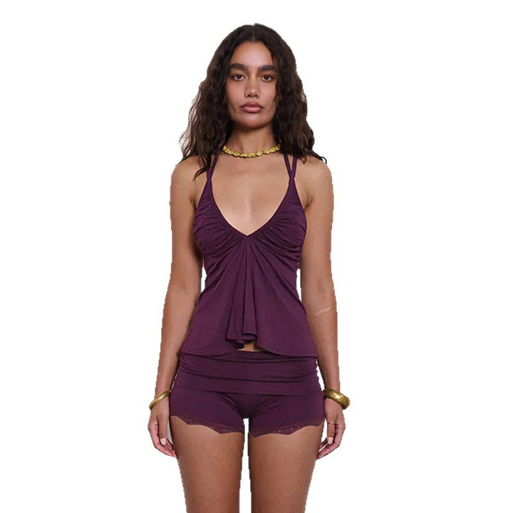 Damen Luftiges Spaghetti-Top mit gerafftem Design Drune