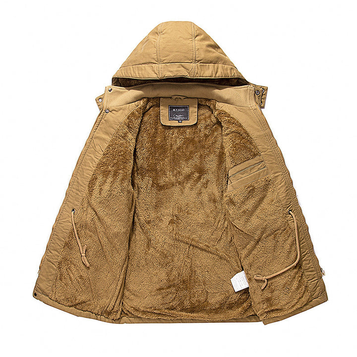 Herren Militärinspirierter Canvas-Parka mit Teddyfutter, abnehmbarer Kapuze und Utility-Taschen Drune