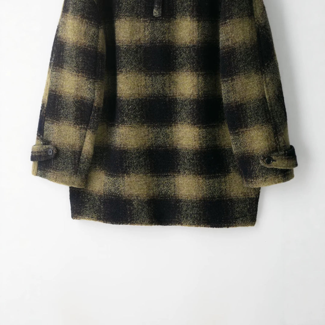 Damen Oversize Wollmix-Mantel mit Karomuster, Reverskragen und aufgesetzten Taschen Drune