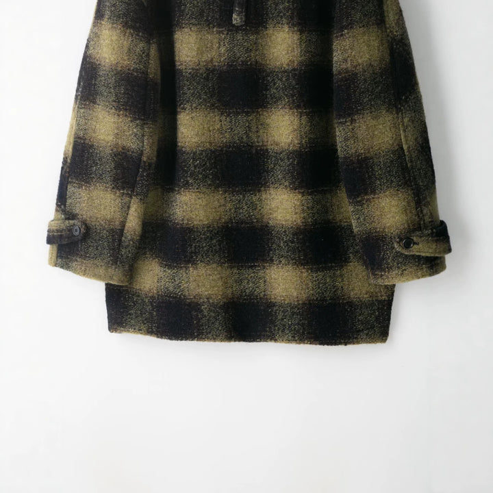 Damen Oversize Wollmix-Mantel mit Karomuster, Reverskragen und aufgesetzten Taschen Drune