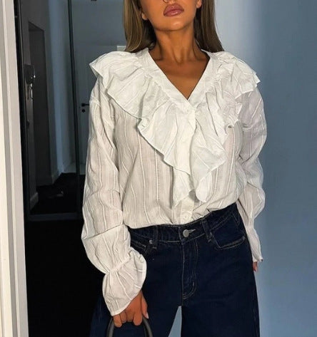 Damen Bluse mit Rüschen und Knopfleiste Drune
