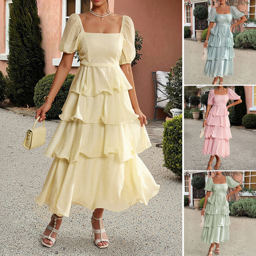 Damen Sommerliches Maxikleid mit kreisförmigem Ausschnitt und Rüschendetails Drune