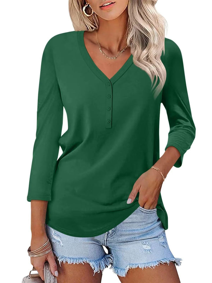 Damen Langärmliges V-Ausschnitt Shirt Drune