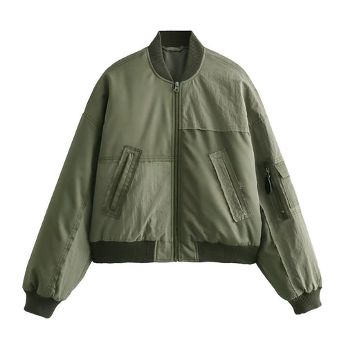 Damen nan kurz geschnittener Utility-Bomber mit Patchdetails, praktischen Brusttaschen und Ärmel-Reißverschluss Drune