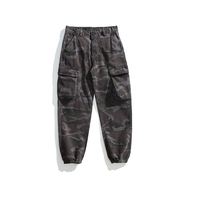 Herren Taktische Cargo-Joggerhose mit elastischem Knöchelabschluss, Mehrfachklapptaschen und Tarnmuster Drune