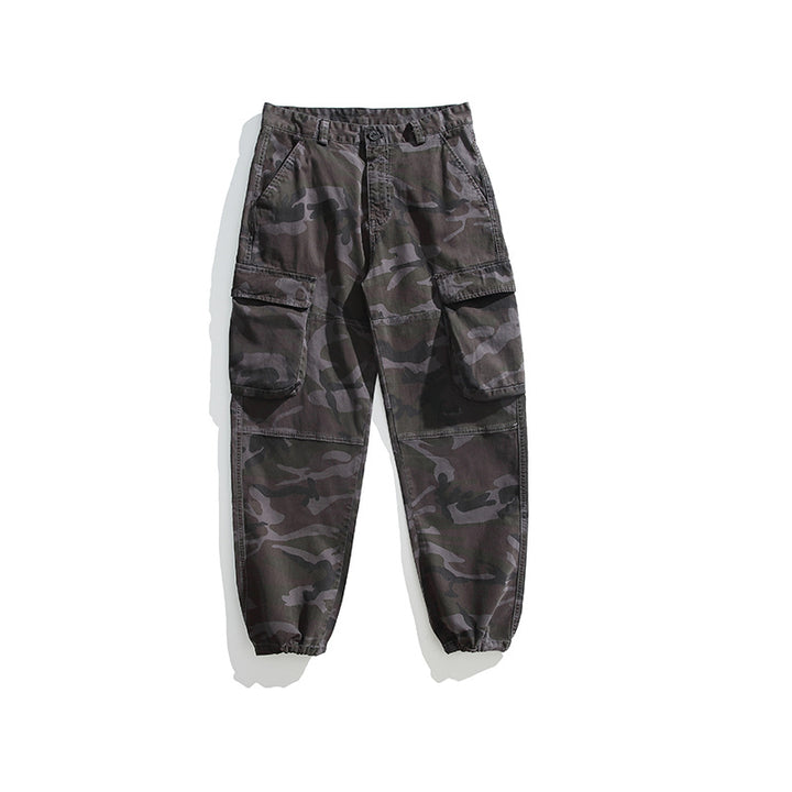Herren Taktische Cargo-Joggerhose mit elastischem Knöchelabschluss, Mehrfachklapptaschen und Tarnmuster Drune