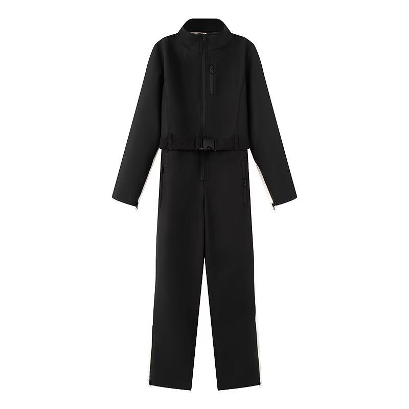 Damen Utility-Overall mit hohem Kragen, funktionalen Reißverschlüssen und Taillengürtel Drune