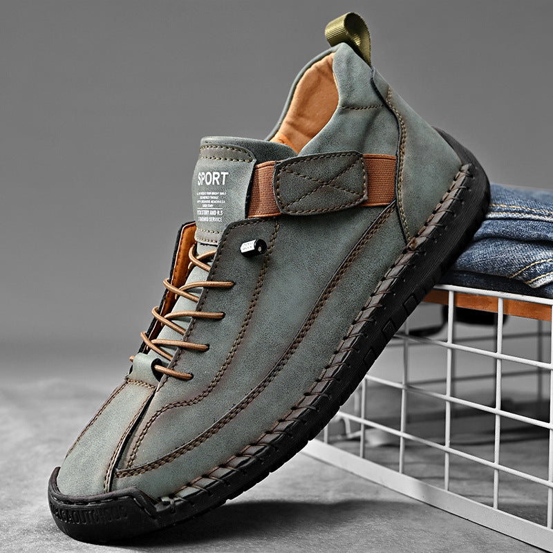 Herren Ledernachahmender Freizeit‑Sneaker mit Klettriemen, Mokassinnaht & profilierter Gummisohle Drune
