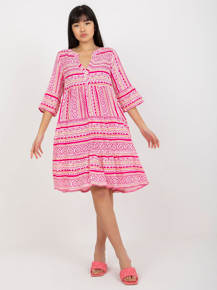 Damen leuchtendes geometrisches Druck A-Linien Kleid Drune