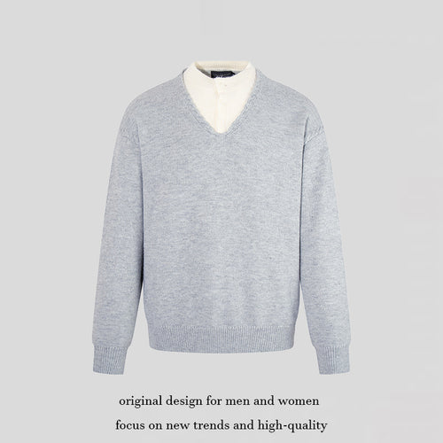 Herren Feiner V-Ausschnitt-Pullover mit Lagenoptik und Stehkragen-Innenteil Drune
