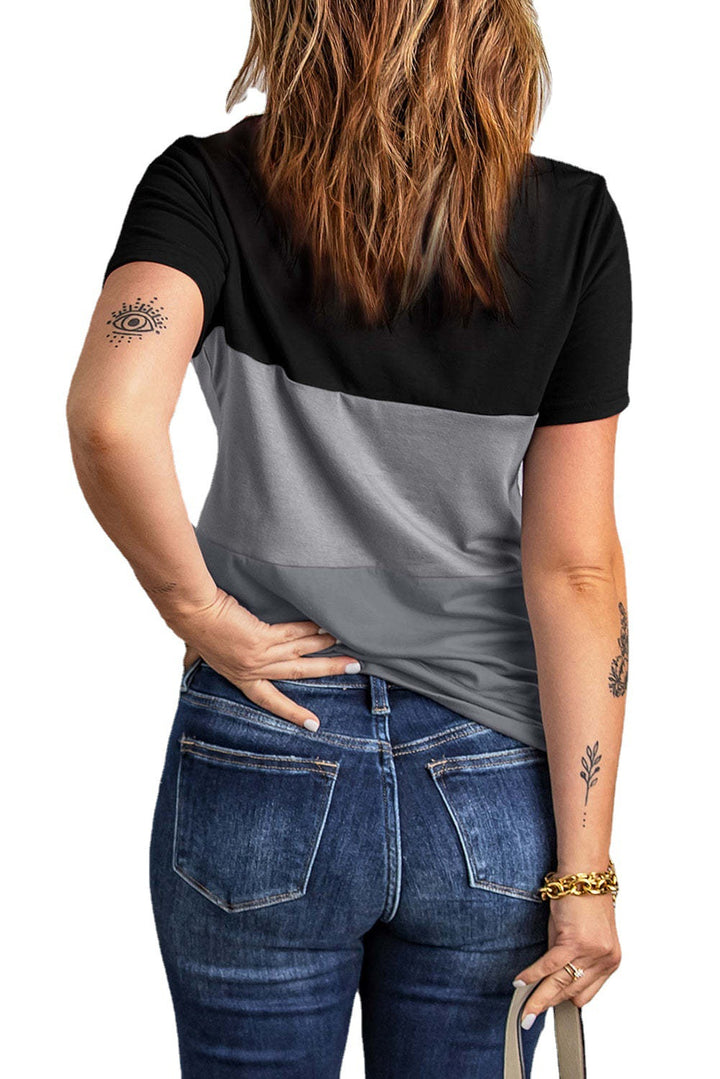 Damen lässiges T-Shirt mit farbigem Blockdesign und Rundhalsausschnitt Drune