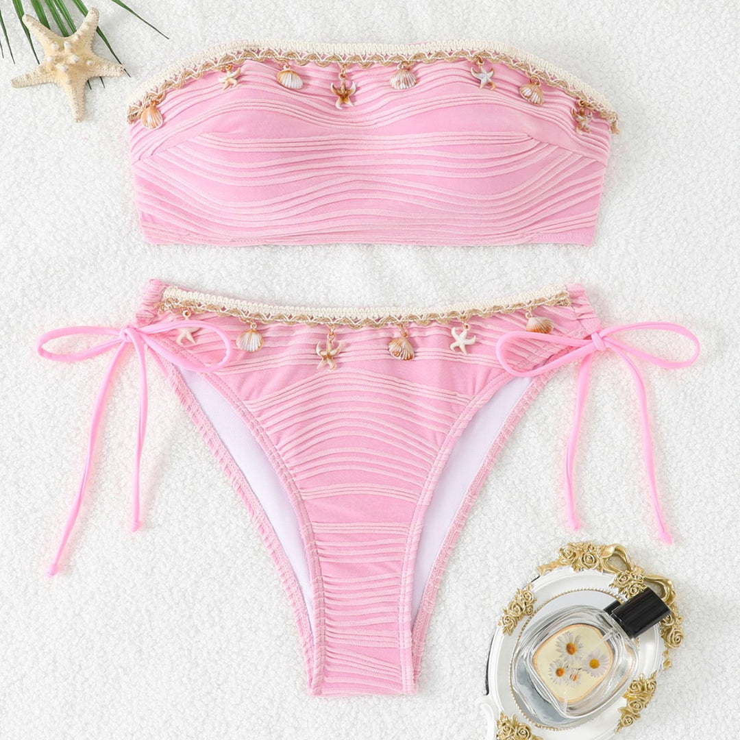 Damen Bandeau Bikini mit Muschelverzierung Drune