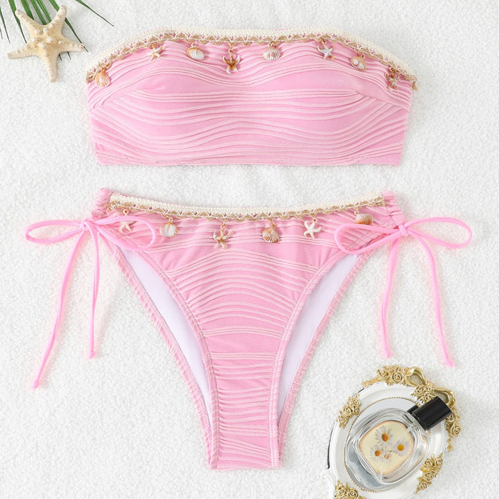 Damen Bandeau Bikini mit Muschelverzierung Drune