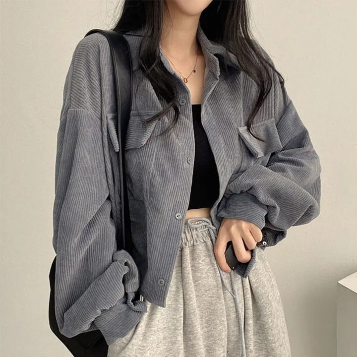Damen lässige Cordjacke mit voluminösen Ärmeln Drune