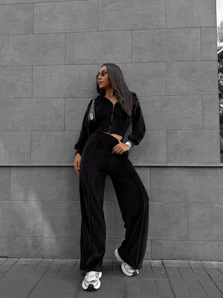 Damen Sportliches Loungewear-Set mit Kapuze und elastischem Bund Drune