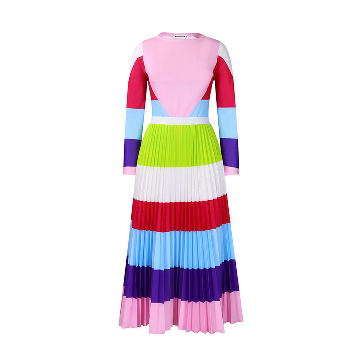 Damen Maxikleid mit modernem Grafikdesign und eleganter Plissee-Optik Drune