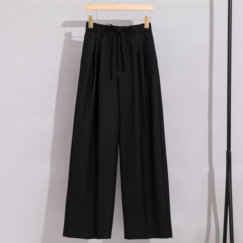 Damen Weite High‑Waist Bundhose mit Tunnelzug und Bügelfalte Drune