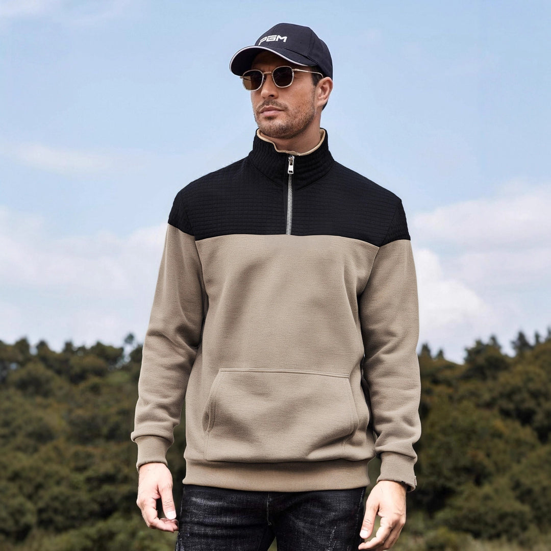 Herren funktionale Sweatjacke mit hochschließendem Kragen und praktischer Kängurutasche Drune